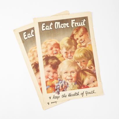 A Pair Of Vintage Children Original Eat More Fruit Prints c.1930s