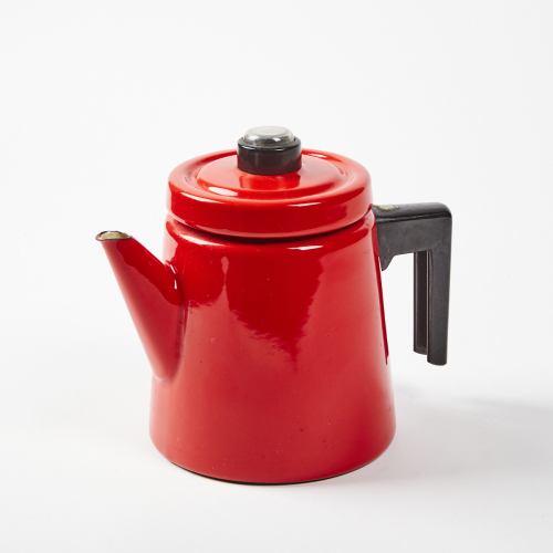 A 1950s Arabia Finland Red Enamel Kettle