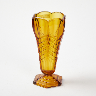 An Art Deco Davidson Amber Glass Chevron Vase