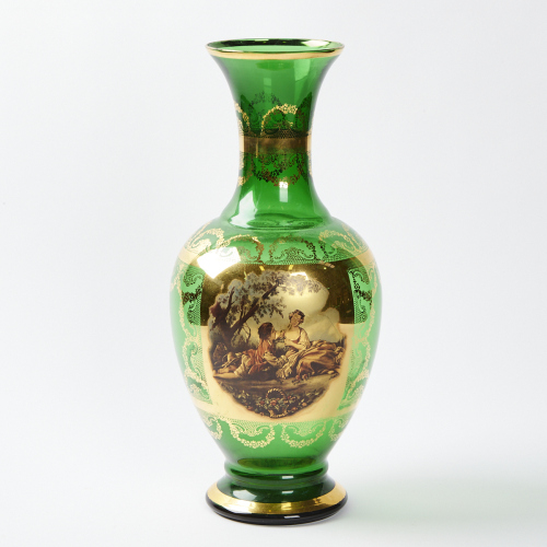 A Large Emerald Coloured Glass Victorian Style Vase