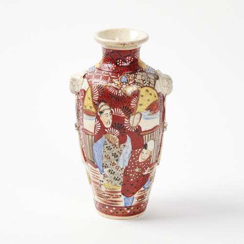 A Patchwork Glazed Vase with Lion Head Knob Handles