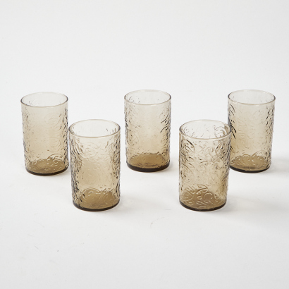 A Collection Vintage Of Five Karru Koru Patterned Glasses