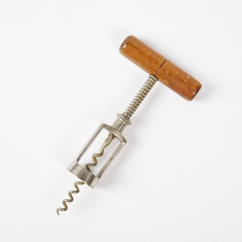 A European Spring Loaded Mechanical Corkscrew with Wooden Handle