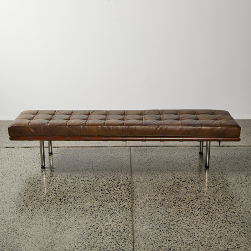 A Brown Leather Barcelona Style Bench