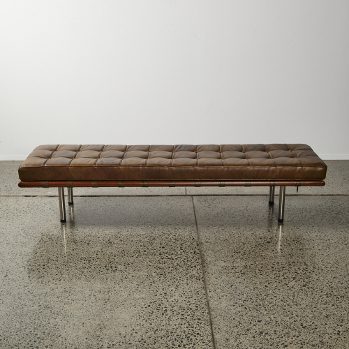 A Brown Leather Barcelona Style Bench