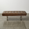 A Brown Leather Barcelona Style Bench