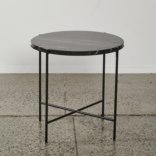 A Carrera Marble Side Table With Black Metal Frame