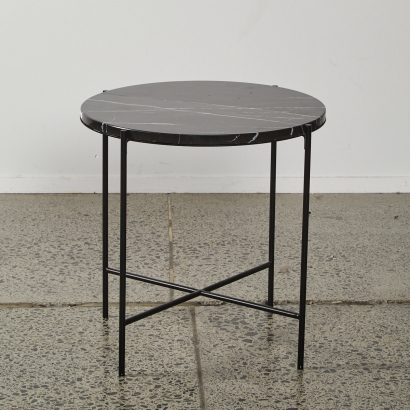 A Carrera Marble Side Table With Black Metal Frame