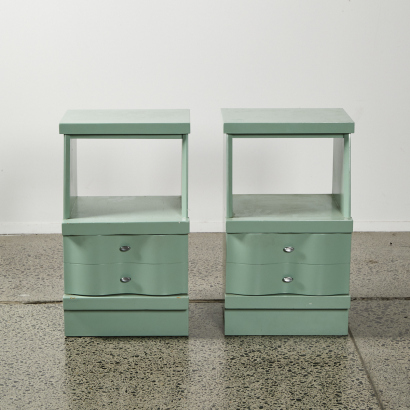 A Pair Of Art Deco Bedside Cabinets In Mint Green