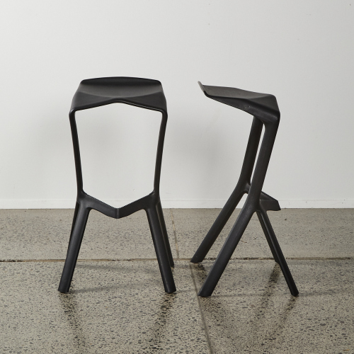 A Pair Of Black Miura Style Barstools