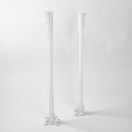 A Pair Of Tall Art Glass Footed Vases