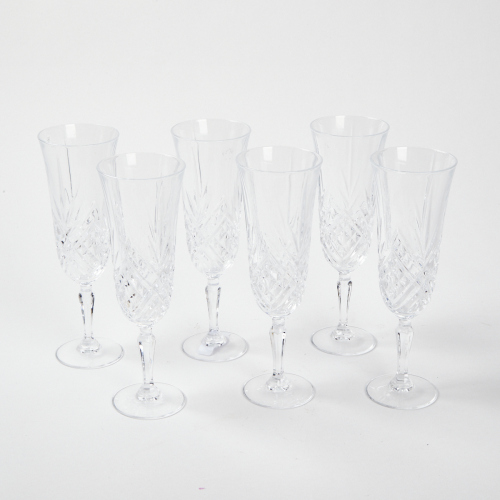 A Set Of Six Rock Crystal Champagne Flutes