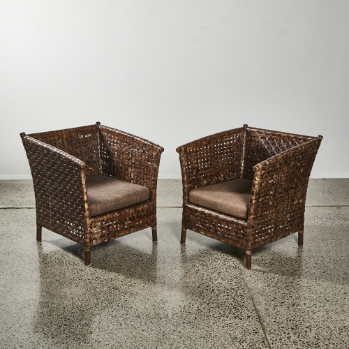 A Pair of Leather Woven Chairs