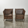 A Pair of Leather Woven Chairs - 2