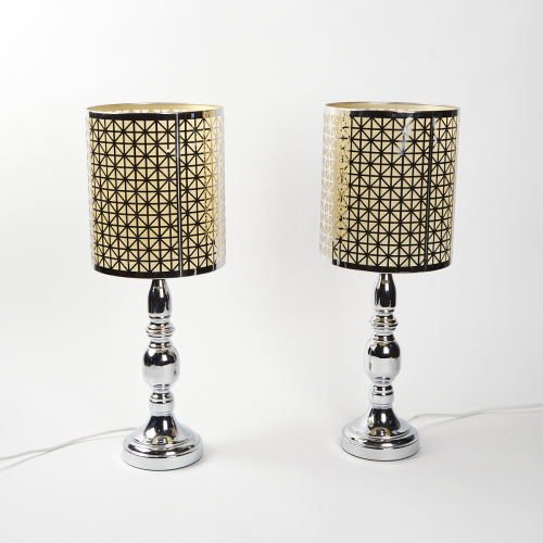 A Pair Of Contemporary Table Lamps With Chrome Bases