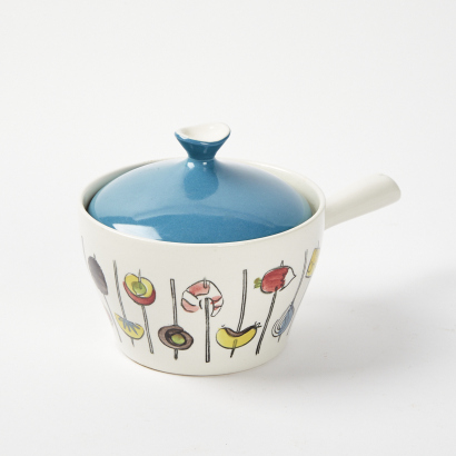 Mid Century Swedish Cocktail Fandango Lidded Fondue Bowl With Handle Designed By Berit Ternell Of Upsala-Ekeby