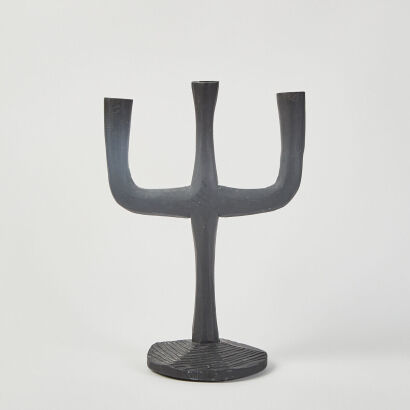 A Wooden Carved Black Candelabra