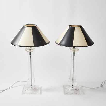 A Pair Of Lucite Lamps With Monochromatic Shades