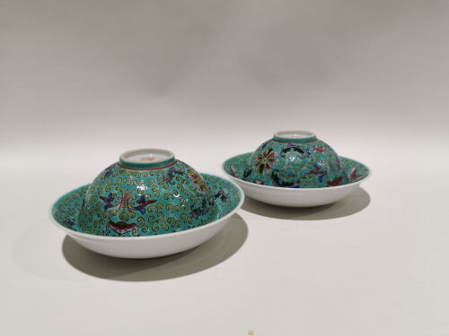 Chinese Famille Rose Floral Bowls and Saucers - Set of 4