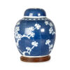 A Chinese Blue and White Lided Jar with prunus patten