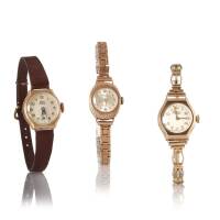 Three Ladies' Gold Swiss Wristwatches