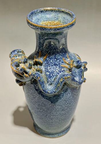 A Chinese Robbin's-egg Glaze Vase decorated with dragon