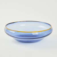 A Blue Art Glass Bowl with an Orange Rim