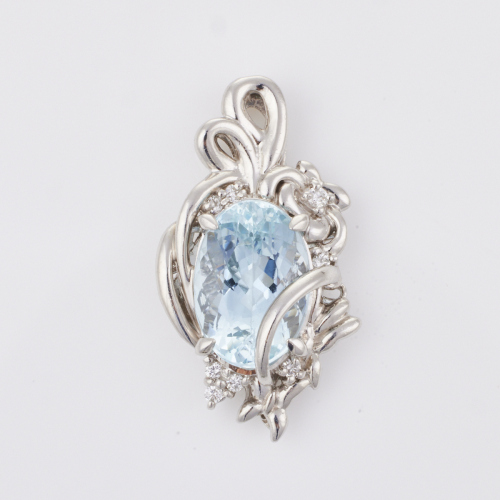 Platinum, Modern 5.18ct Aquamarine /.13ct Diamond Pendant