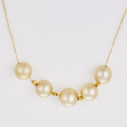 18ct Yellow Gold, 45cm, Five Burmese South Sea Pearl Necklace