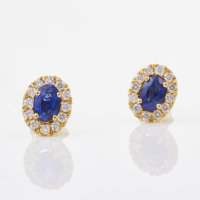 18ct Yellow Gold, Modern 1.12ct Sapphire/ .51ct Diamond Stud Earrings