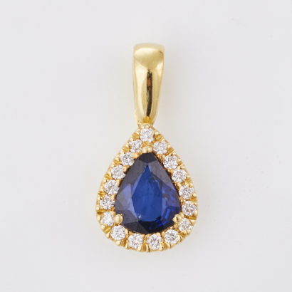 18ct /14ct Yellow Gold, 1.18ct Sapphire /.31ct Diamond Pendant