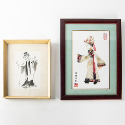 A Chinese shadow puppet painting and ink figure painting - The Collection of John Perry's Asian Art