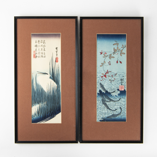 Two Japanese ukiyo-e paintings of flowers and birds - The Collection of John Perry's Asian Art