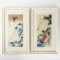 Two Japanese Meiji period ukiyo-e paintings of flowers and birds - The Collection of John Perry's Asian Art
