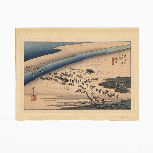 A Japanese Ukiyo-e painting of landscape and figure - The Collection of John Perry's Asian Art