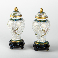 A pair of Chinese Cloisonné small lidded vases