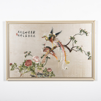 A Chinese Mid-20th embroidery peony and phoenix embroidery piece