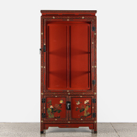 A Chinese red lacquer and gilt flower-bird motifs display cabinet (no glass)