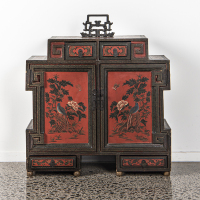 A Chinese red lacquer flower-bird motifs treasure chest