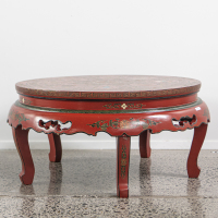 A Chinese red lacquer and gilt 'auspicious emblems‘ round table