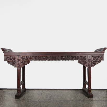 A Chinese hardwood carved 'Lingzhi' long altar table