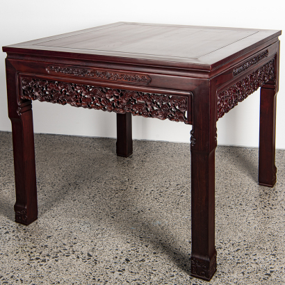 A Chinese hardwood carved 'Lingzhi' square table