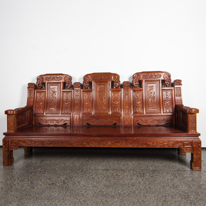 A Chinese hardwood carved 'Ruyi ' three-seater armchair