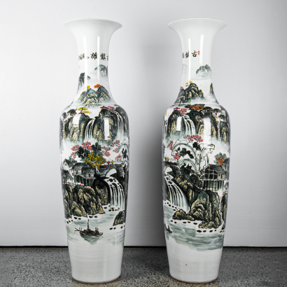 A pair of Chinese ink 'landscape' large vases