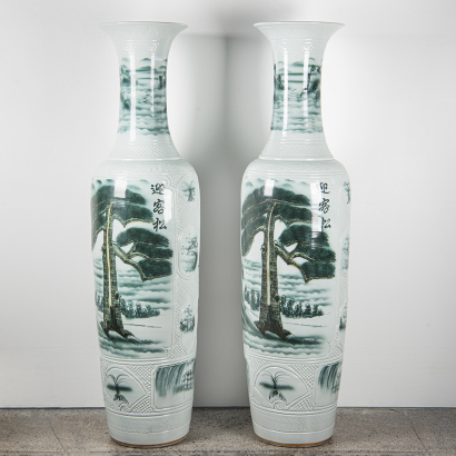 A pair of Chinese ink 'pine' large vases