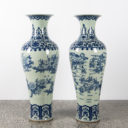 A Chinese blue and white 'flower and baby' large vase