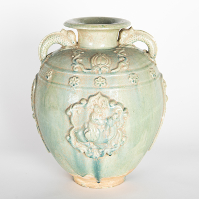 A Chinese celadon-glazed handled vase