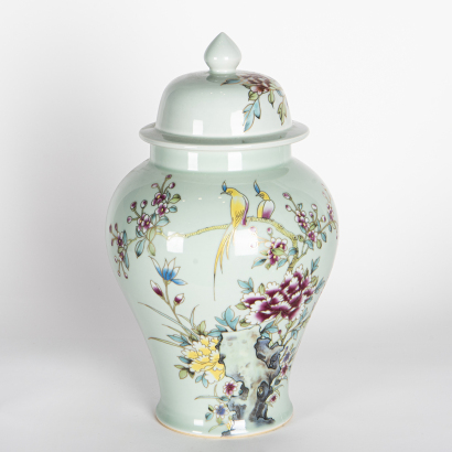 A Chinese famille-rose 'flower and bird ' covered jar