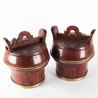 A pair of Chinese old wooden buckets