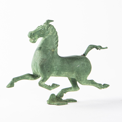 A Chinese bronze galloping horse ornament